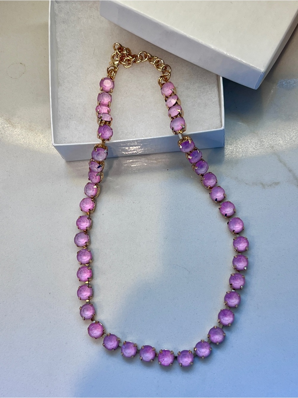 Gold-Tone Feminine Pink Station Necklace